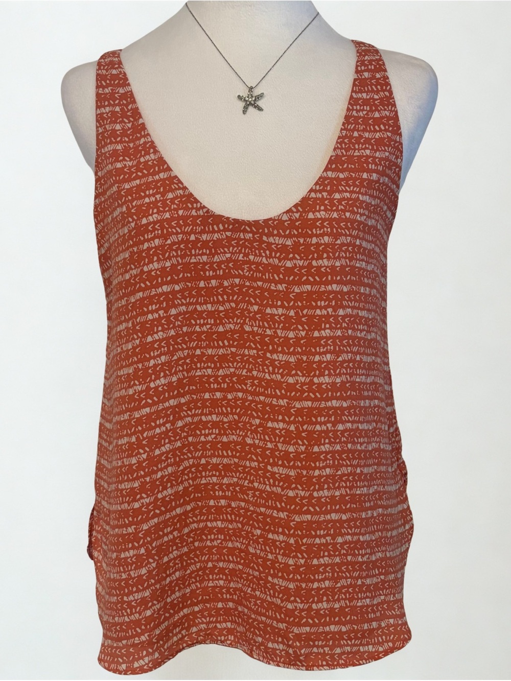 LOFT Coral Flowy Tribal Print Sleeveless Top